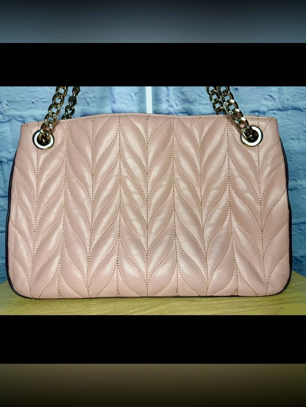 kate spade Blush Quilted Chevron Leather Shoulder Bag with Gold Chain